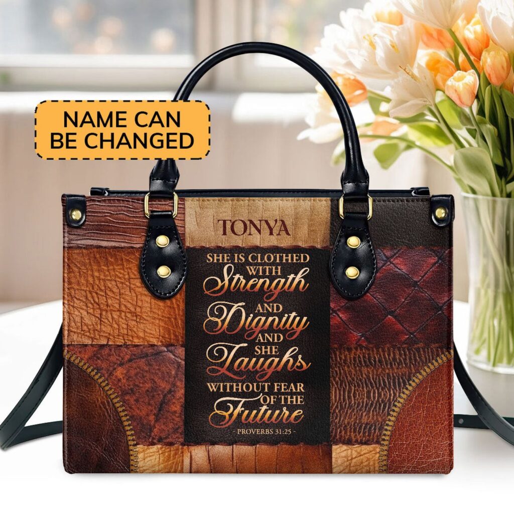 Strength & Dignity Personalized Leather Handbag with Zipper – Fearless Future Gift