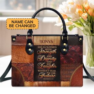 Strength & Dignity Personalized Leather Handbag with Zipper - Fearless Future Gift
