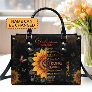 Sunflower God Says You Are Gift: Custom Leather Handbag with Zipper