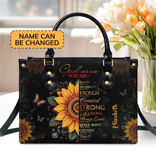 Sunflower God Says You Are Gift: Custom Leather Handbag with Zipper