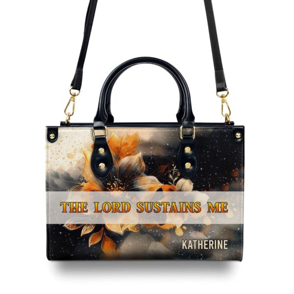 Custom Leather Handbag with Zipper The Lord Sustains Me Gift