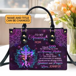 Custom Leather Handbag with Zipper Personalized Gift for Mom - Amazing Mother s Day Present
