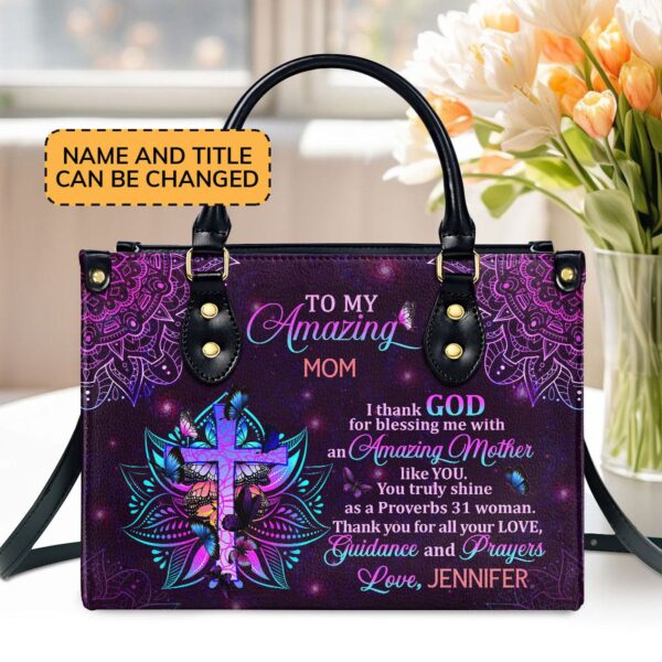 Custom Leather Handbag with Zipper Personalized Gift for Mom – Amazing Mother s Day Present