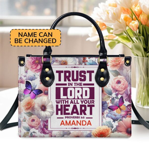 Trust In The Lord Personalized Leather Handbag with Zipper – Unique Gift Idea