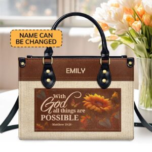 Custom Leather Handbag With Zipper With God All Things Are Possible Gift