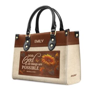 Custom Leather Handbag With Zipper With God All Things Are Possible Gift 1