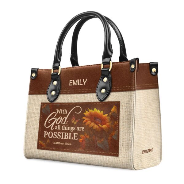Custom Leather Handbag With Zipper With God All Things Are Possible Gift