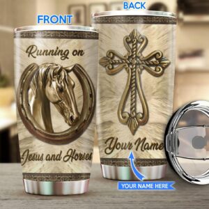 Personalized Name Rodeo Stainless Steel Tumbler Running On Jesus And Horses - Jesus Lover Men Women