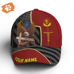 Personalized Patriotic American Eagle With Cross Baseball Cap, Christian, Jesus Hat Trucker Classic Hats Gift