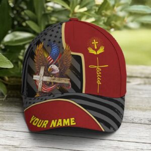 Personalized Patriotic American Eagle With Cross Baseball Cap, Christian, Jesus Hat Trucker Classic Hats Gift 3