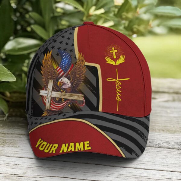 Personalized Patriotic American Eagle With Cross Baseball Cap, Christian, Jesus Hat Trucker Classic Hats Gift