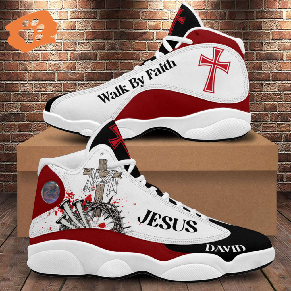 Personalized Walk By Faith Jesus Basketball Shoes, Christian Cross Running Shoes Footwear Unisex Personalized Walk By Faith Jesus Basketball Shoes, Christian Cross Running Shoes Footwear Unisex