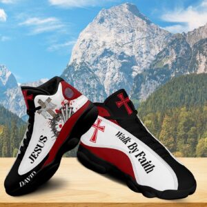 Personalized Walk By Faith Jesus Basketball Shoes, Christian Cross Running Shoes Footwear Unisex 1