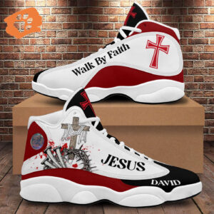 Personalized Walk By Faith Jesus Basketball Shoes, Christian Cross Running Shoes Footwear Unisex
