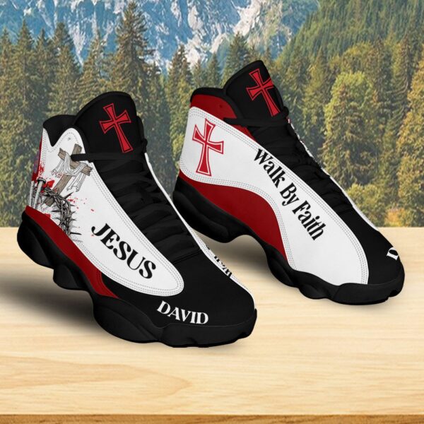 Personalized Walk By Faith Jesus Basketball Shoes, Christian Cross Running Shoes Footwear Unisex