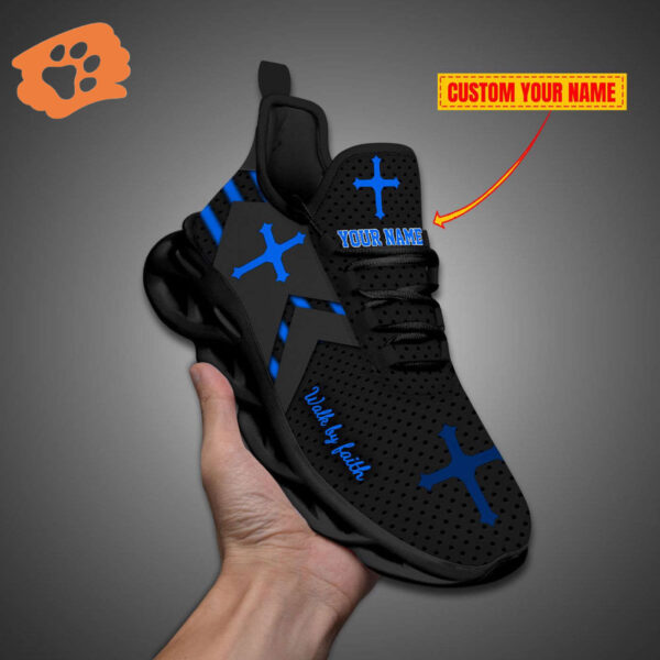Personalized Walk By Faith Jesus Max Soul Shoes Blue Gift