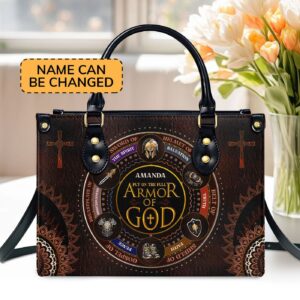 Custom Zippered Leather Handbag: Religious Gift for Worship Friends Armor of God