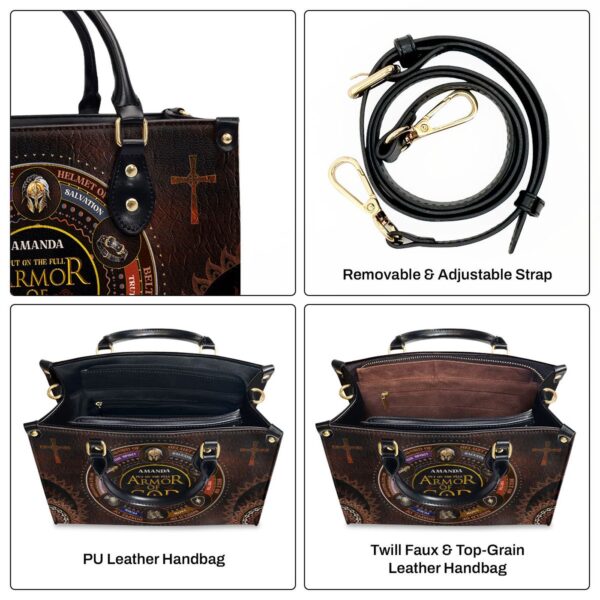 Custom Zippered Leather Handbag: Religious Gift for Worship Friends Armor of God