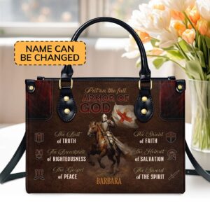 Custom Zippered Leather Handbag Religious Gift for Worship Friends Armor of God