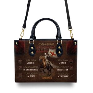 Custom Zippered Leather Handbag Religious Gift for Worship Friends Armor of God 1