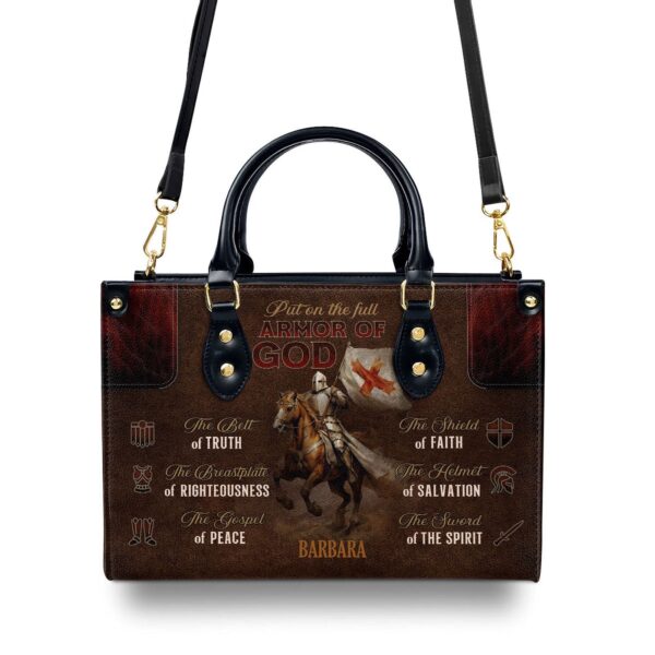 Custom Zippered Leather Handbag Religious Gift for Worship Friends Armor of God