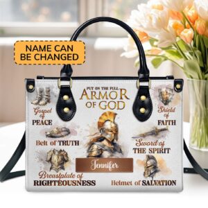 Custom Zippered Leather Handbag Religious Gift for Worship Friends Armor of God Gift