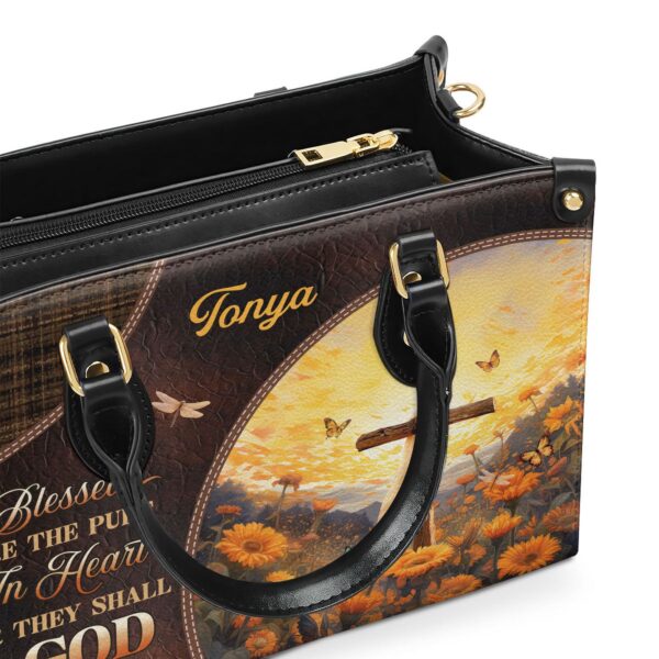 Custom Zippered Leather Handbag: Religious Gift for Worship Friends Blessed Are The Pure