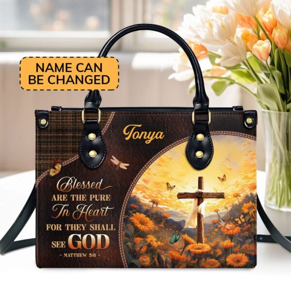 Custom Zippered Leather Handbag: Religious Gift for Worship Friends Blessed Are The Pure
