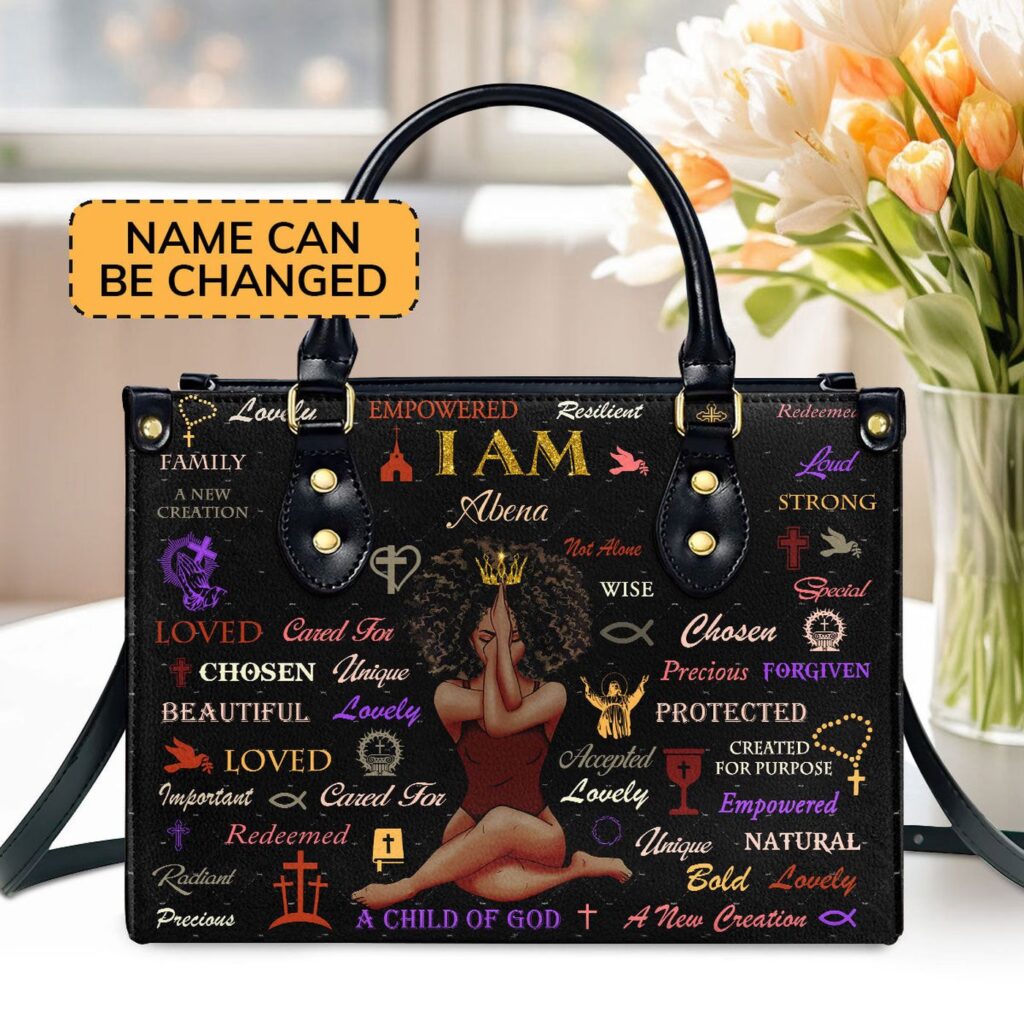 Custom Zippered Leather Handbag with Handle Religious Gift for Worship Friends Child of God Custom Zippered Leather Handbag with Handle Religious Gift for Worship Friends Child of God