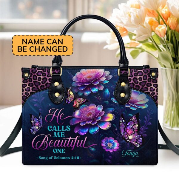 Personalized Zippered Leather Handbag Religious Gift for Worship Friends He Calls Me Beautiful One