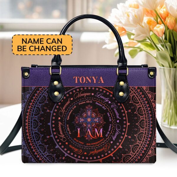Custom Leather Handbag with Handle Religious Gift for Worship Friends I Am Gift