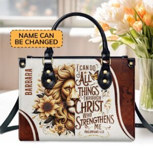 Personalized Zippered Leather Handbag Religious Gift for Worship Friends I Can Do All Things