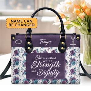 Proverbs 31:25 Personalized Leather Handbag - Strength & Dignity Gift for Female Pastors