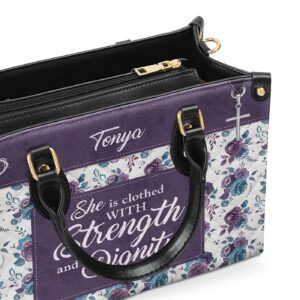 Proverbs 31:25 Personalized Leather Handbag - Strength & Dignity Gift for Female Pastors 1