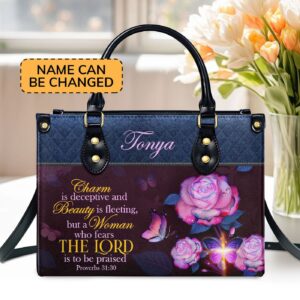 Proverbs 31:30 Personalized Leather Handbag Scripture Gifts for Christian Women