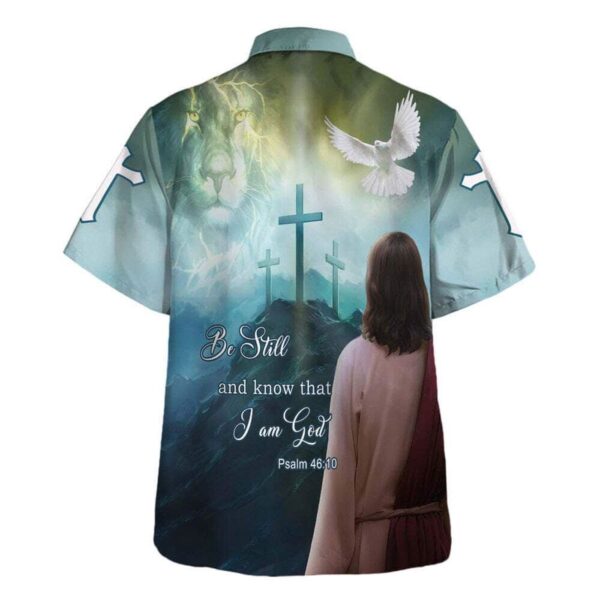 Christian Hawaiian Shirt: Psalm 46:10 Be Still And Know That I Am God – Jesus Lion And Dove Design Religious Gift
