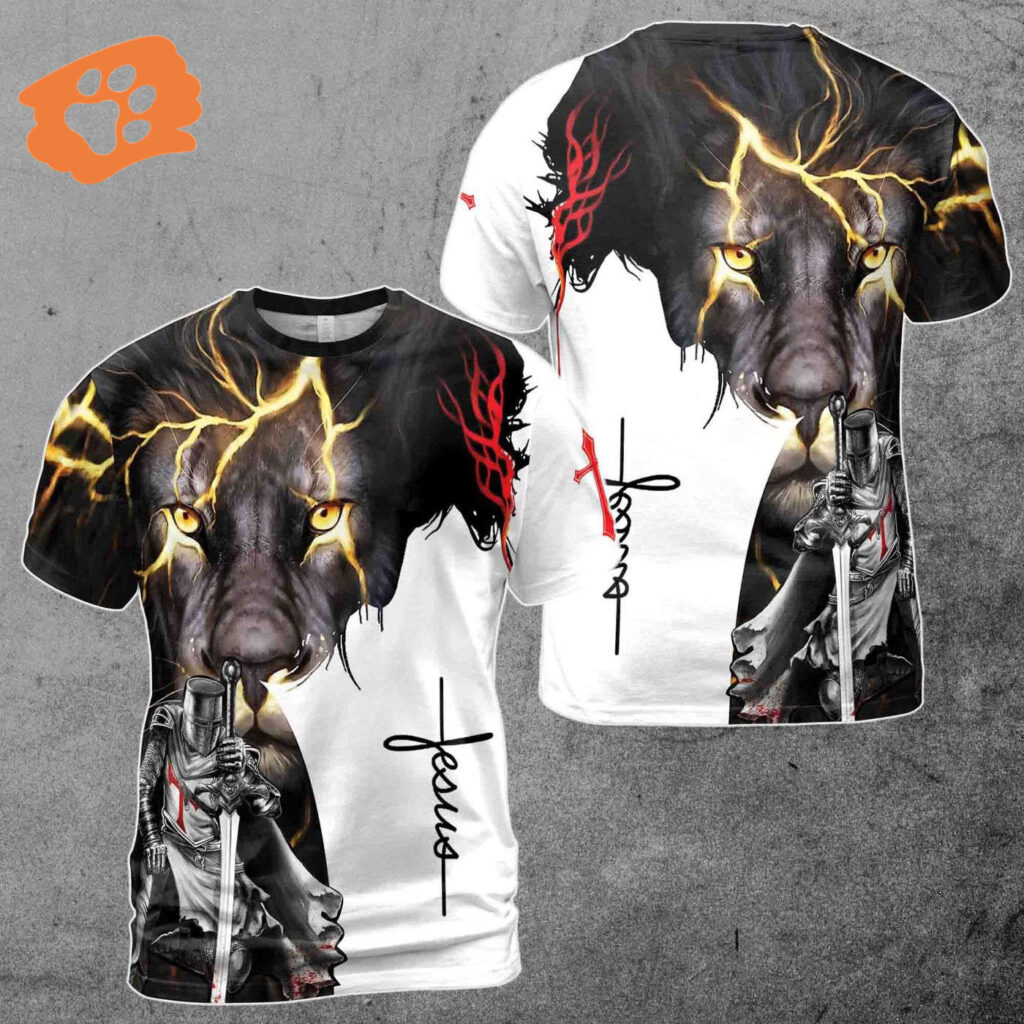 Religious Jesus Lion Knight Templar 3D T-Shirt S-5XL Religious Jesus Lion Knight Templar 3D T-Shirt S-5XL