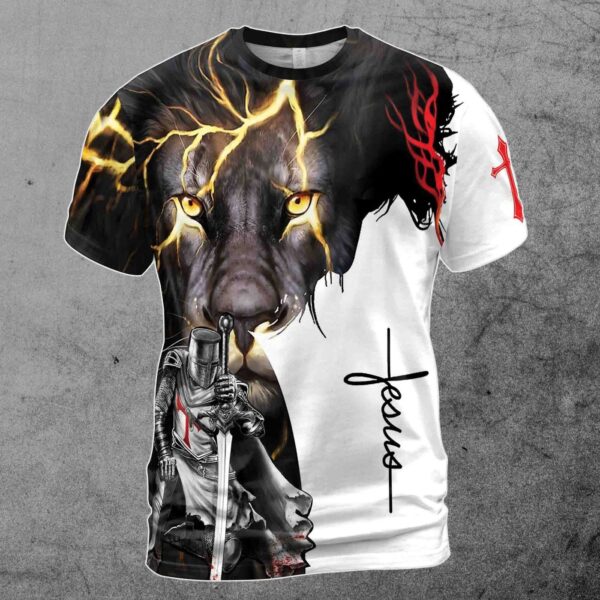 Religious Jesus Lion Knight Templar 3D T-Shirt S-5XL