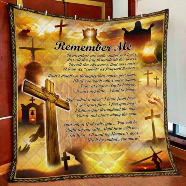 Remember Me God Jesus Christian Cross Quilt Blanket