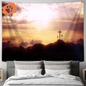Resurrection Jesus Christ Holy Cross Tapestry - Faith Art for Christian Wall Decor