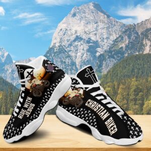 Ride With Jesus Basketball Shoes, Christian Biker Sneaker, Jesus Cross Footwear, Religious Gift, Running Shoes 1