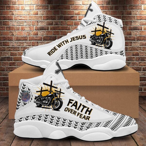 Ride With Jesus Basketball Shoes, Faith Over Fear Christian Running Shoes, Jesus Cross Footwear Unisex Shoes