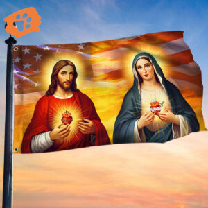 Sacred Heart Of Jesus Immaculate Heart Of Mary American Flag Patriotic Merch