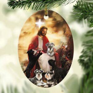 Schnauzer - Sitting with Jesus - Ceramic Oval Ornament