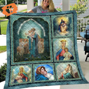 Sika Deer Maria and Jesus Christian Quilt Blanket - Perfect Gifts for Christians