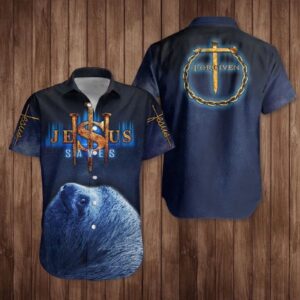 Sloth Jesus Save Hawaiian Shirts: Tropical Style with a Divine Twist! 3