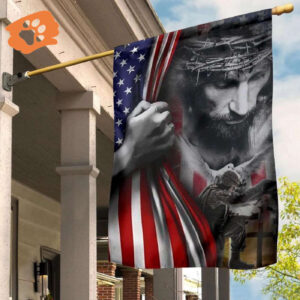 Soldier Kneeling Jesus Flag Inside American Flag Christian Memorial Military Fallen Soldiers