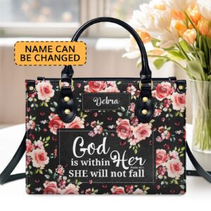 Personalized Psalm 46:5 Leather Handbag for Christian Women - God Is Within Her She Will Not Fall