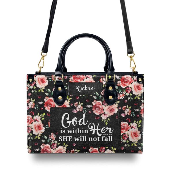 Personalized Psalm 46:5 Leather Handbag for Christian Women – God Is Within Her She Will Not Fall