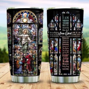 Stained Glass Style Jesus Stainless Steel Tumbler - Jesus Lover Men Women